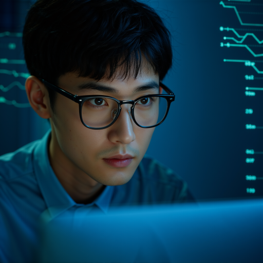 三十多岁男性头像，穿休闲衬衫，科技感背景，体现技术负责人形象